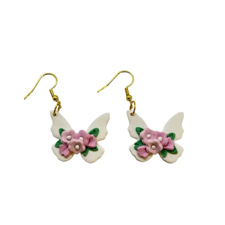 earrings steel gold hooks with butterfies clay